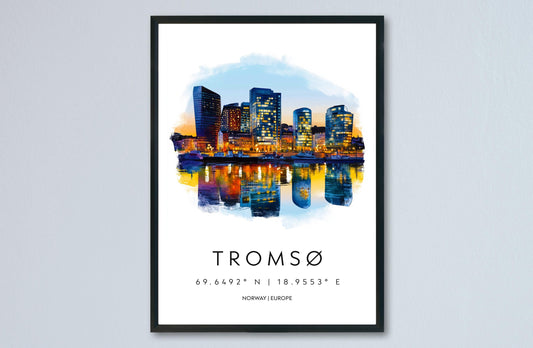 Tromsø Watercolor Poster Wall Art Tromsø Wall Decor Home Décor Tromsø Gift Norway Art Lover Gift, Travel Souvenir Print