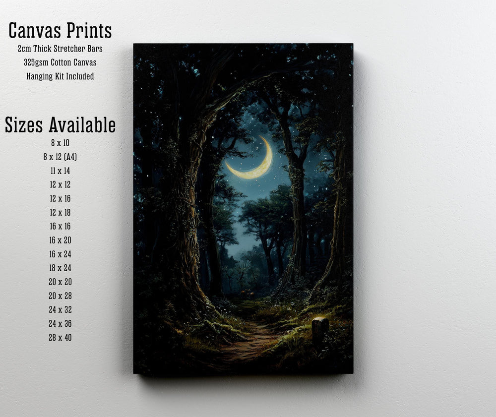 Moonlight Forest Print, Vintage Cottagecore Nature Art