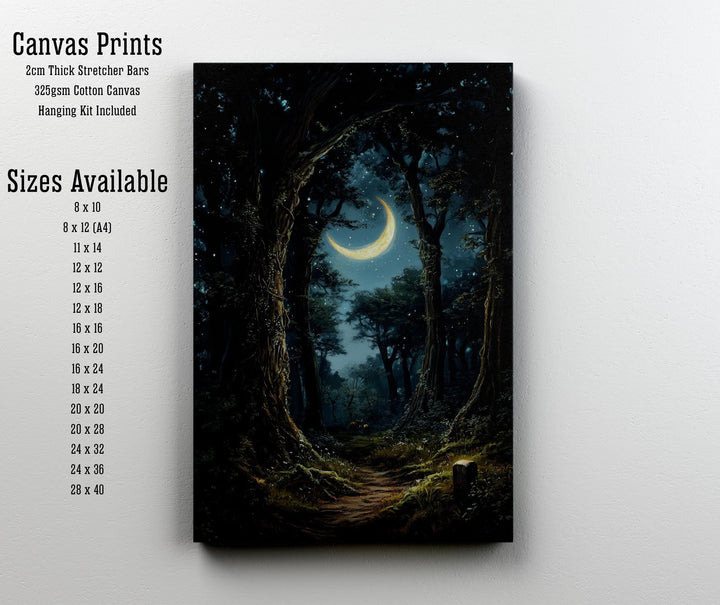 Moonlight Forest Print, Vintage Cottagecore Nature Art