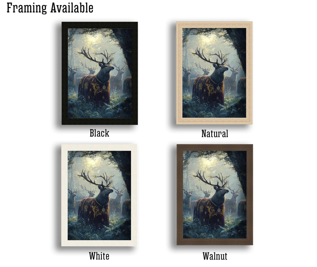 Velvet Cloaked Stags Print | Vintage Cottagecore Forest Art