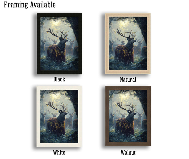 Velvet Cloaked Stags Print | Vintage Cottagecore Forest Art