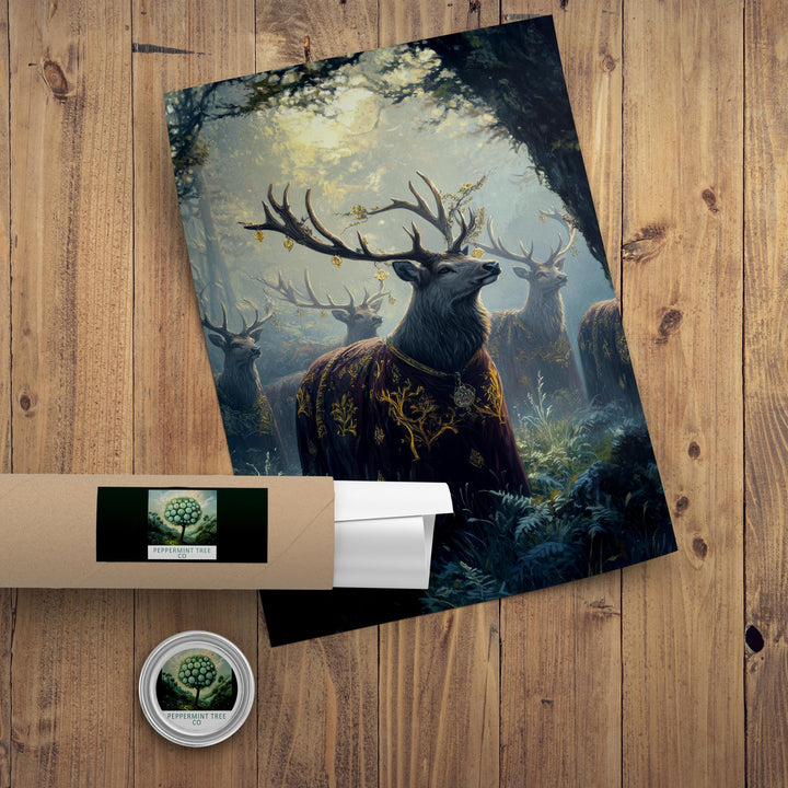 Velvet Cloaked Stags Print | Vintage Cottagecore Forest Art