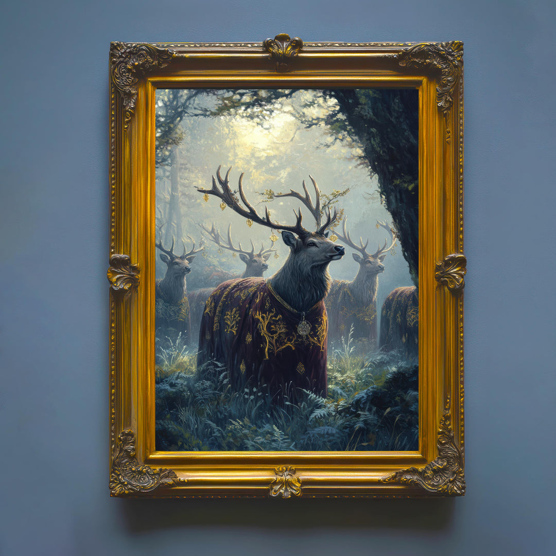 Velvet Cloaked Stags Print | Vintage Cottagecore Forest Art