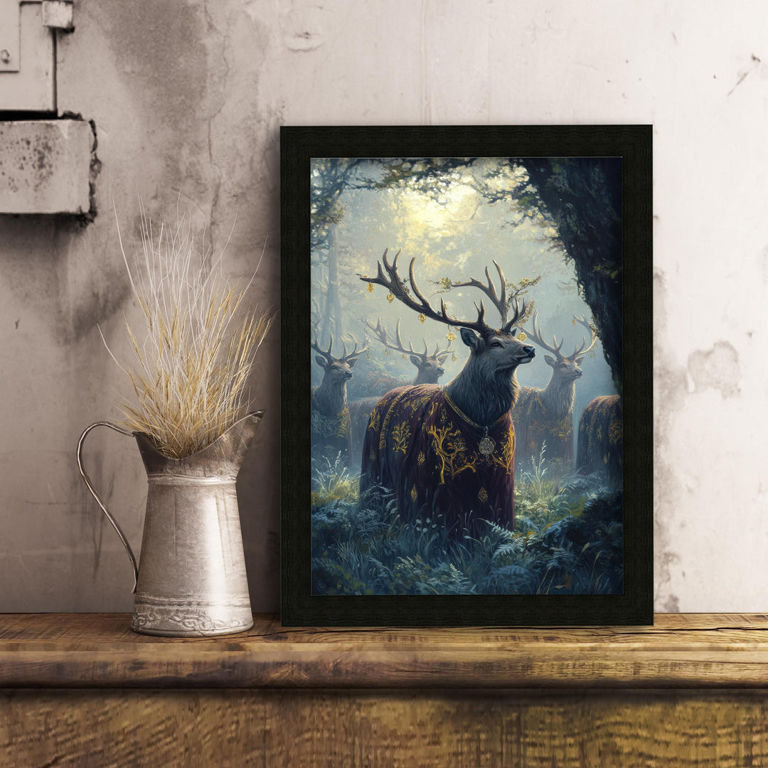 Velvet Cloaked Stags Print | Vintage Cottagecore Forest Art