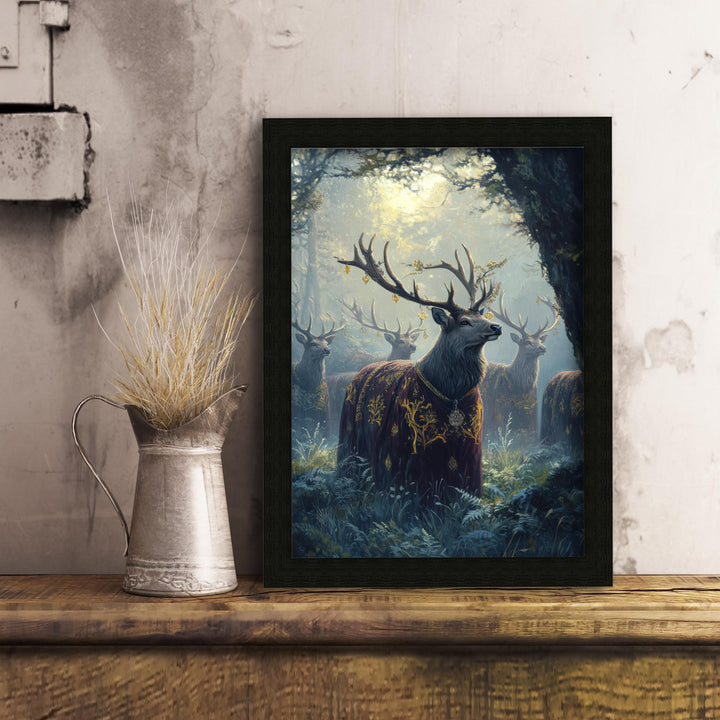 Velvet Cloaked Stags Print | Vintage Cottagecore Forest Art