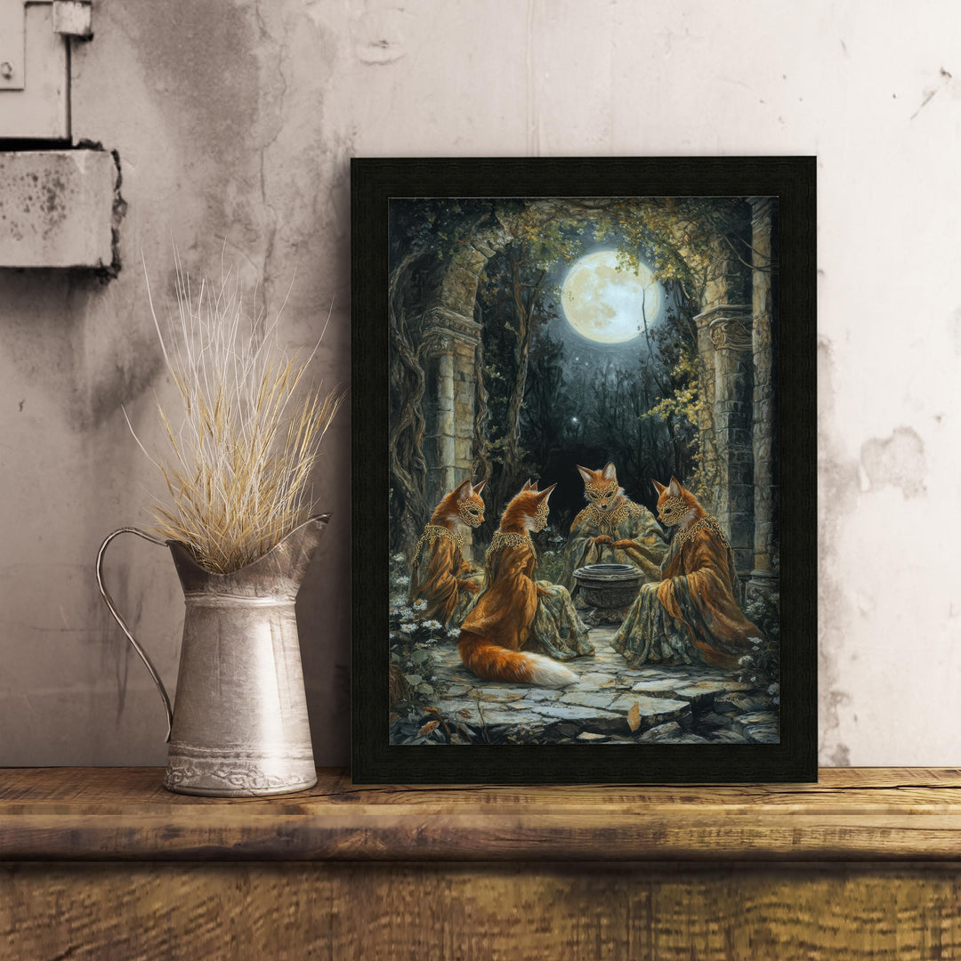 Fox Masked Dancers Print | Vintage Cottagecore Forest Art