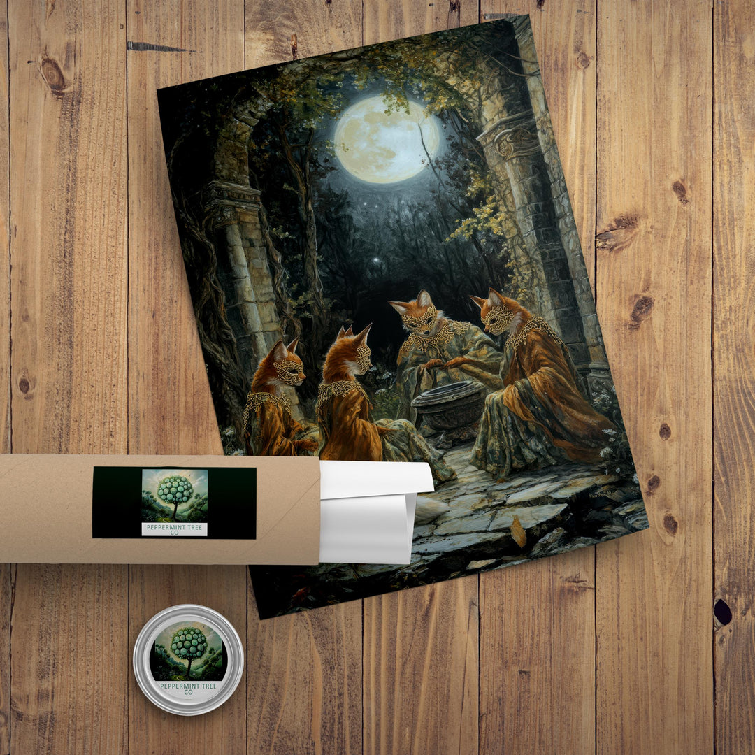 Fox Masked Dancers Print | Vintage Cottagecore Forest Art