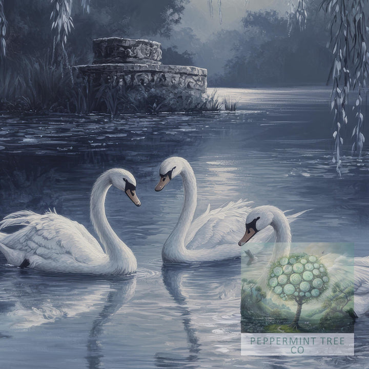 Swans of the Lake Print: Vintage Cottagecore Nature Art