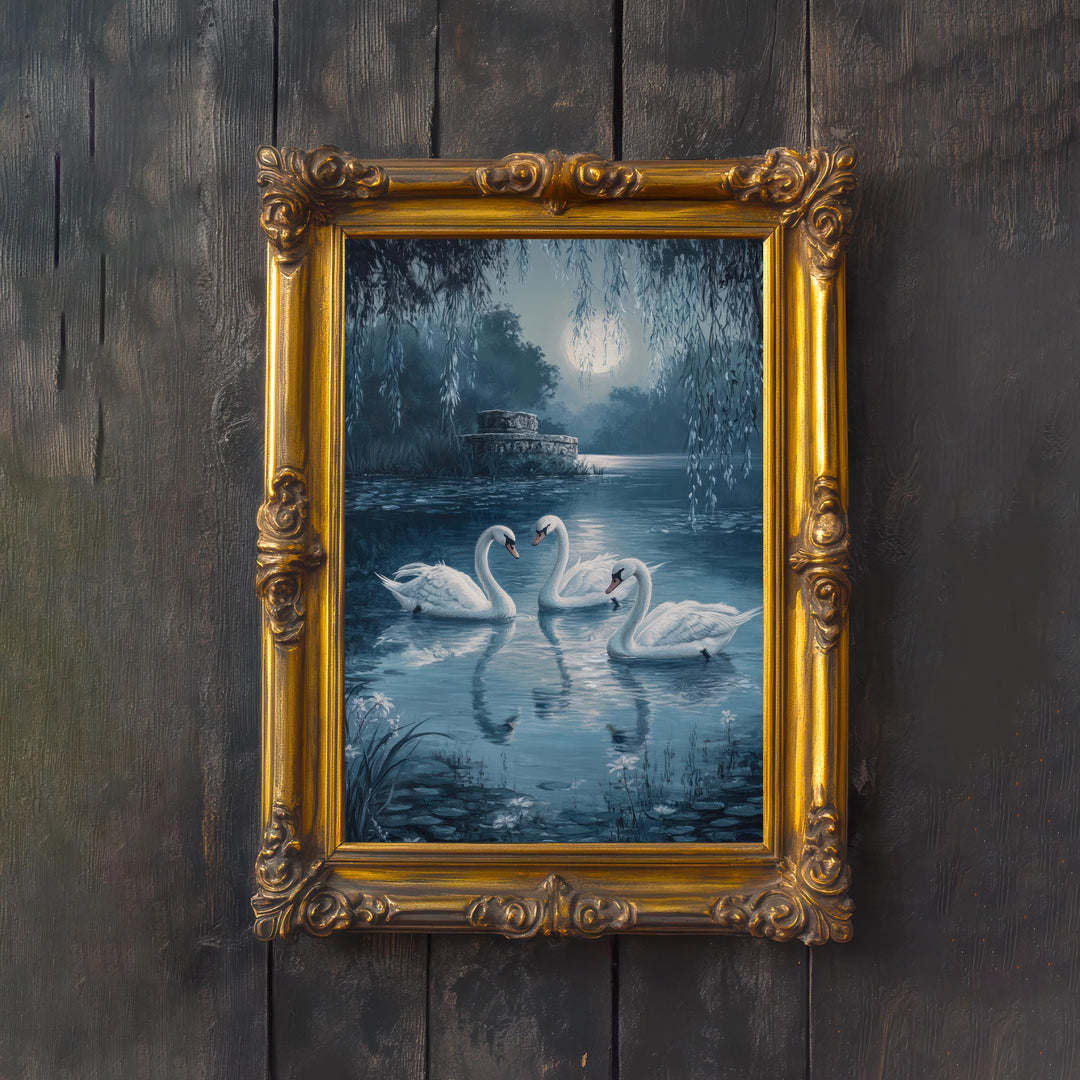 Swans of the Lake Print: Vintage Cottagecore Nature Art