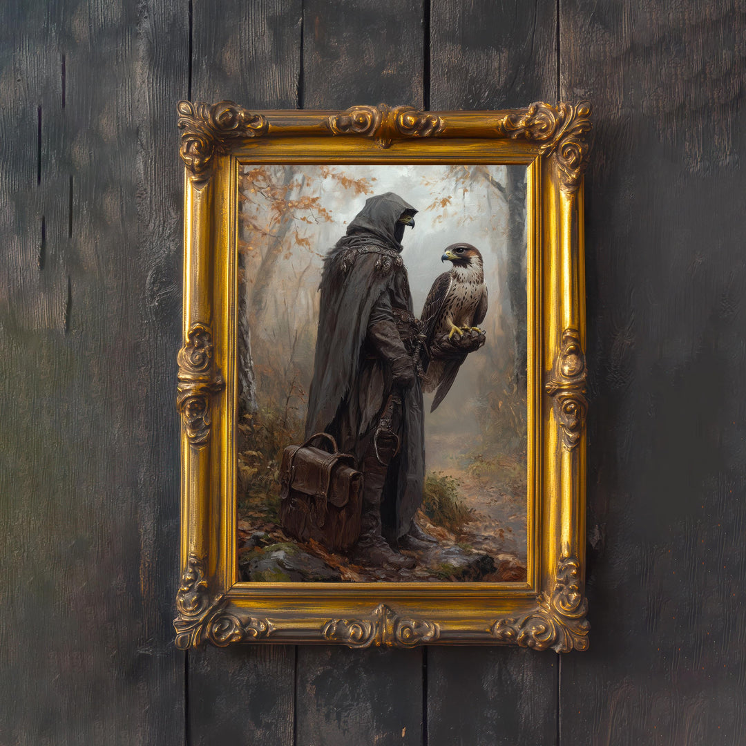 Falconer & Hawk Vintage Art Print, Cottagecore Dark Academia