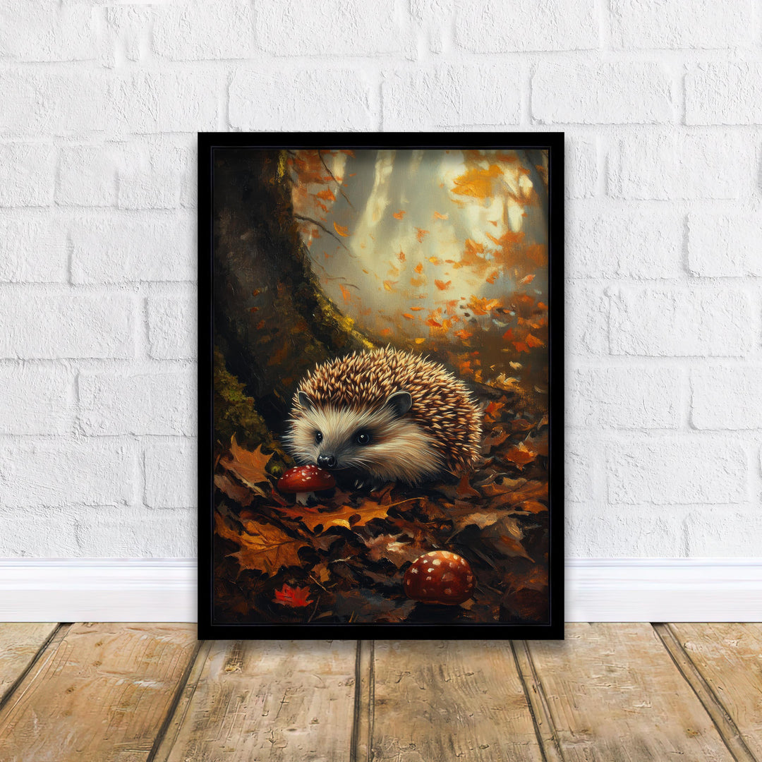 Hedgehog Autumn Print, Vintage Forest Cottagecore Art