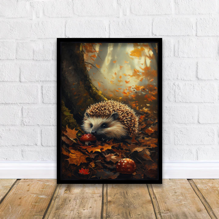 Hedgehog Autumn Print, Vintage Forest Cottagecore Art