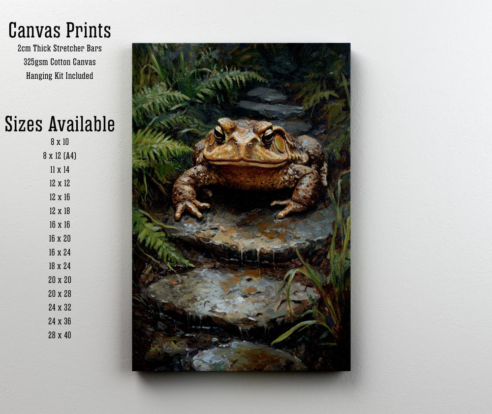 Toad on a Rainy Stone Cottagecore Print Poster Vintage Nature Art Dark Academia Wall Decor Antique Illustration Enchanted Forest Cottagecore