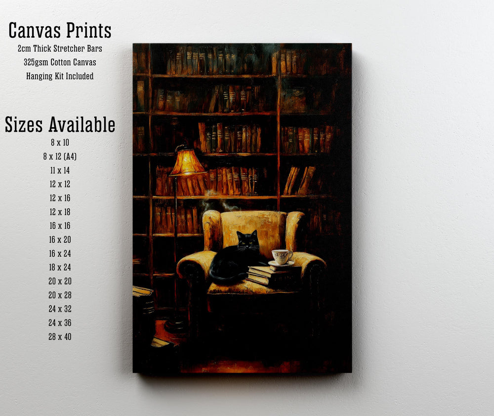 Old Library Nook with Cat Cottagecore Print Poster Vintage Cozy Art Dark Academia Decor Antique Illustration Enchanted Bookish Cottagecore