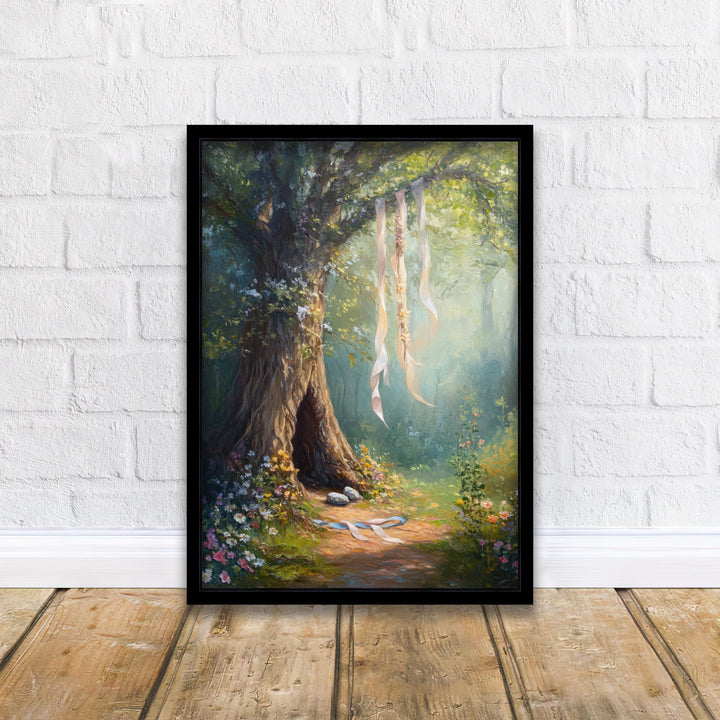 Enchanted Forest Tree Print, Hanging Ribbons Vintage Art