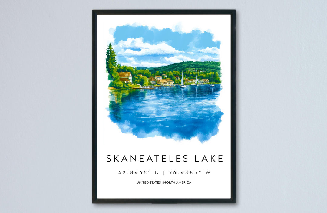 Skaneateles Lake Watercolor Poster Wall Art Skaneateles Decor Home Décor Skaneateles Lake Gift USA Art Lover Gift, Travel Souvenir Print