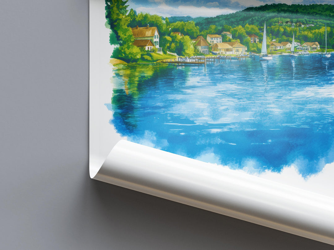 Skaneateles Lake Watercolor Poster Wall Art Skaneateles Decor Home Décor Skaneateles Lake Gift USA Art Lover Gift, Travel Souvenir Print