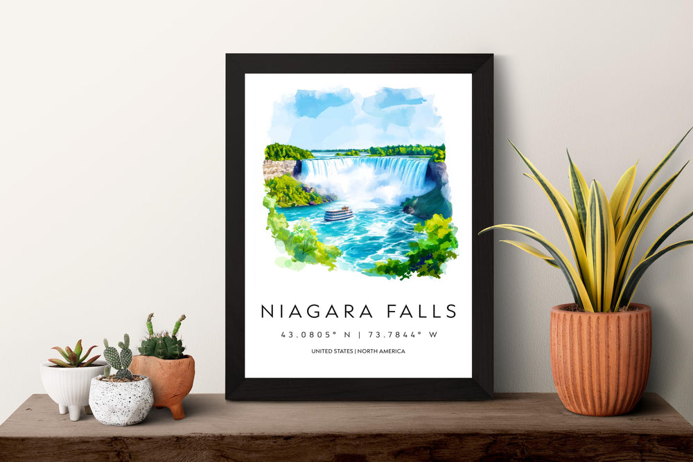 Niagara Falls Watercolor Poster Wall Art Niagara Falls Wall Decor Home Décor Niagara Falls Gift USA Canada Art Lover Gift, Travel Print