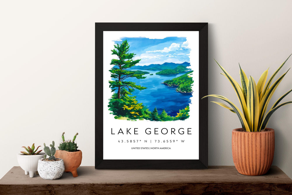 Lake George Watercolor Poster Wall Art Lake George Wall Decor Home Décor Lake George Gift USA Art Lover Gift, Travel Souvenir Print