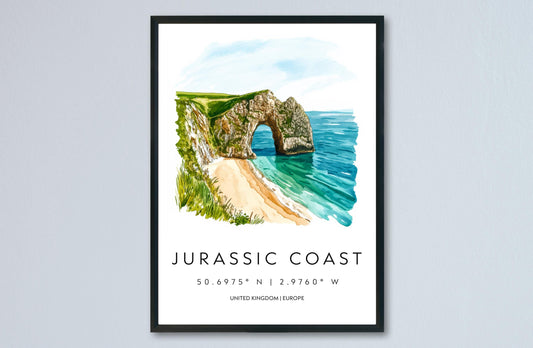 Jurassic Coast Watercolor Poster Wall Art Jurassic Coast Decor Home Décor Jurassic Coast Gift UK Art Lover Gift, Travel Souvenir Print