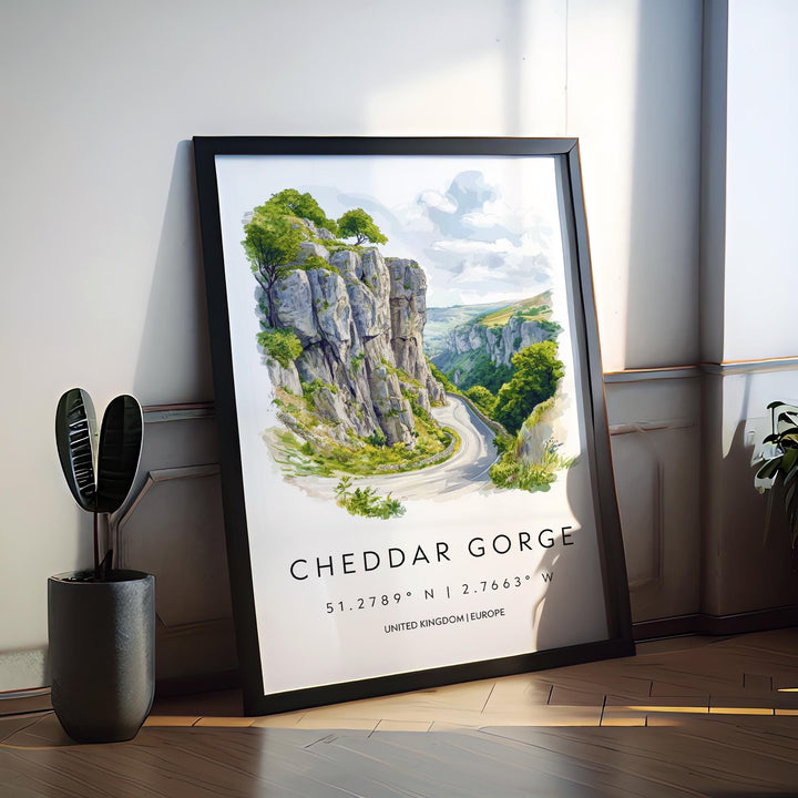 Cheddar Gorge Watercolor Poster Wall Art Cheddar Gorge Decor Home Décor Cheddar Gorge Gift UK Art Lover Gift, Travel Souvenir Print