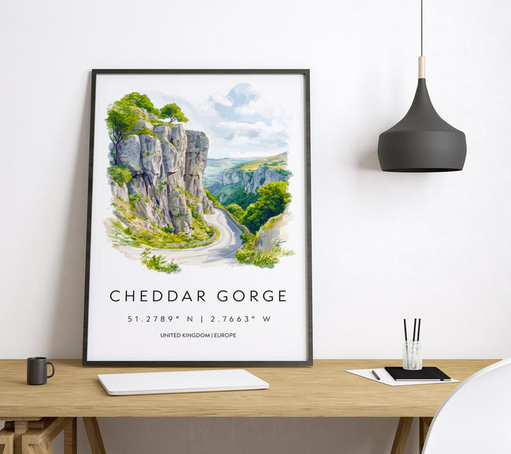 Cheddar Gorge Watercolor Poster Wall Art Cheddar Gorge Decor Home Décor Cheddar Gorge Gift UK Art Lover Gift, Travel Souvenir Print