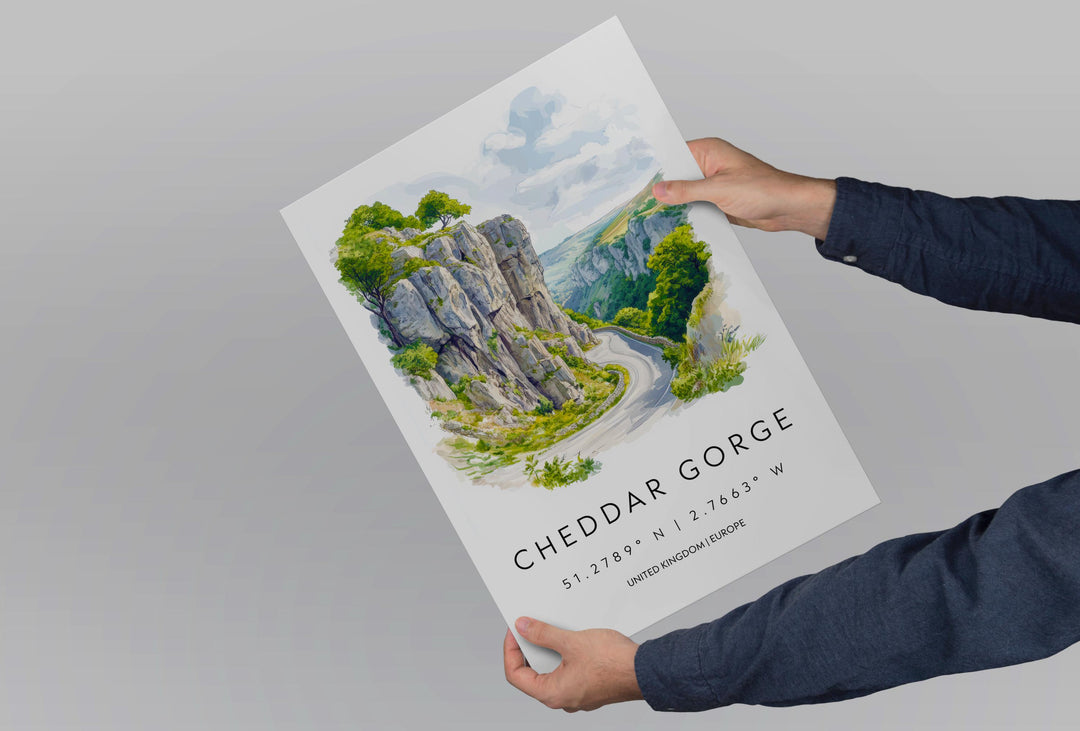 Cheddar Gorge Watercolor Poster Wall Art Cheddar Gorge Decor Home Décor Cheddar Gorge Gift UK Art Lover Gift, Travel Souvenir Print