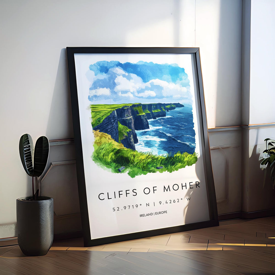 Cliffs of Moher Watercolor Poster Wall Art Cliffs of Moher Wall Decor Home Décor Cliffs of Moher Gift Ireland Art Lover Gift, Travel Print