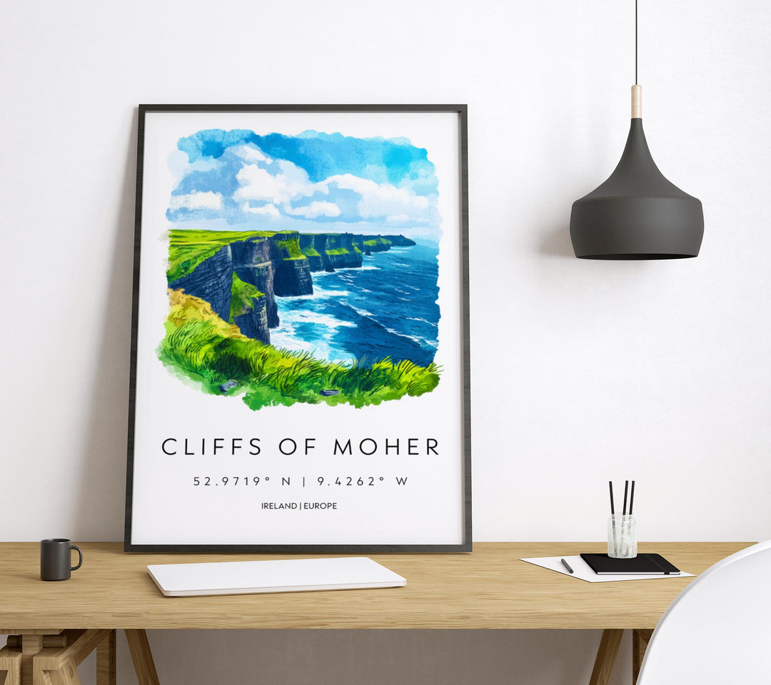 Cliffs of Moher Watercolor Poster Wall Art Cliffs of Moher Wall Decor Home Décor Cliffs of Moher Gift Ireland Art Lover Gift, Travel Print