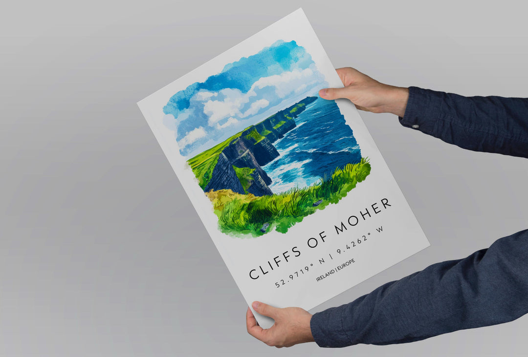 Cliffs of Moher Watercolor Poster Wall Art Cliffs of Moher Wall Decor Home Décor Cliffs of Moher Gift Ireland Art Lover Gift, Travel Print