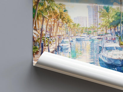 Fort Lauderdale Watercolor Poster Wall Art Fort Lauderdale Wall Hanging Home Décor Fort Lauderdale Gift Art Lovers United States Wall Art