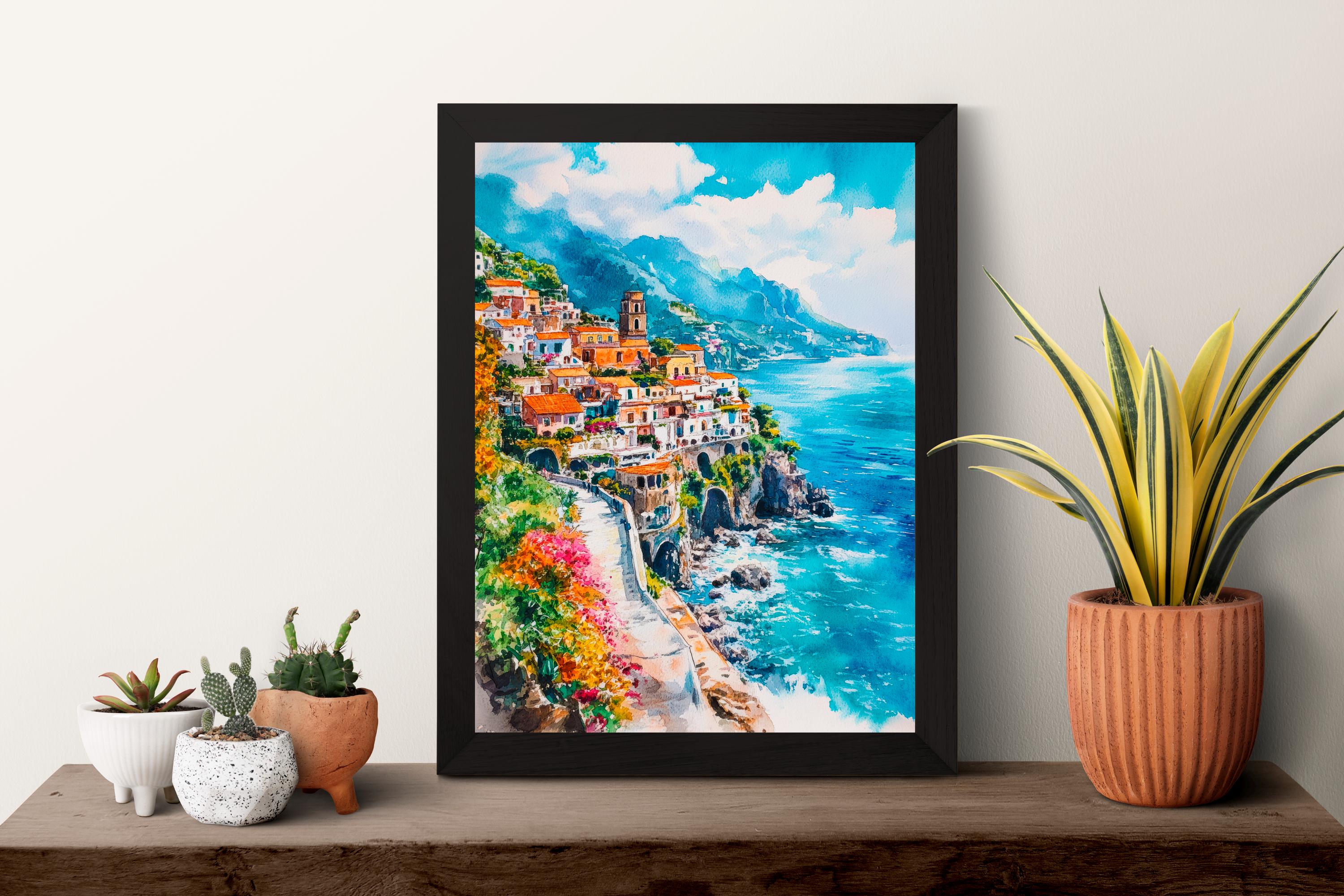 Amalfi Coast Watercolor Poster Wall Art Amalfi Coast Wall Hanging Home Décor Amalfi Coast Gift Art Lovers Italy Art Lover Gift Italy Art
