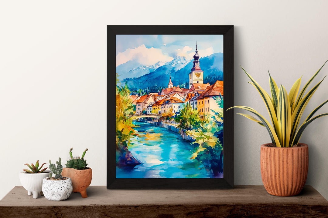 Villach Watercolor Poster Wall Art Villach Wall Hanging Home Décor Villach Gift Art Lovers Austria Wall Art