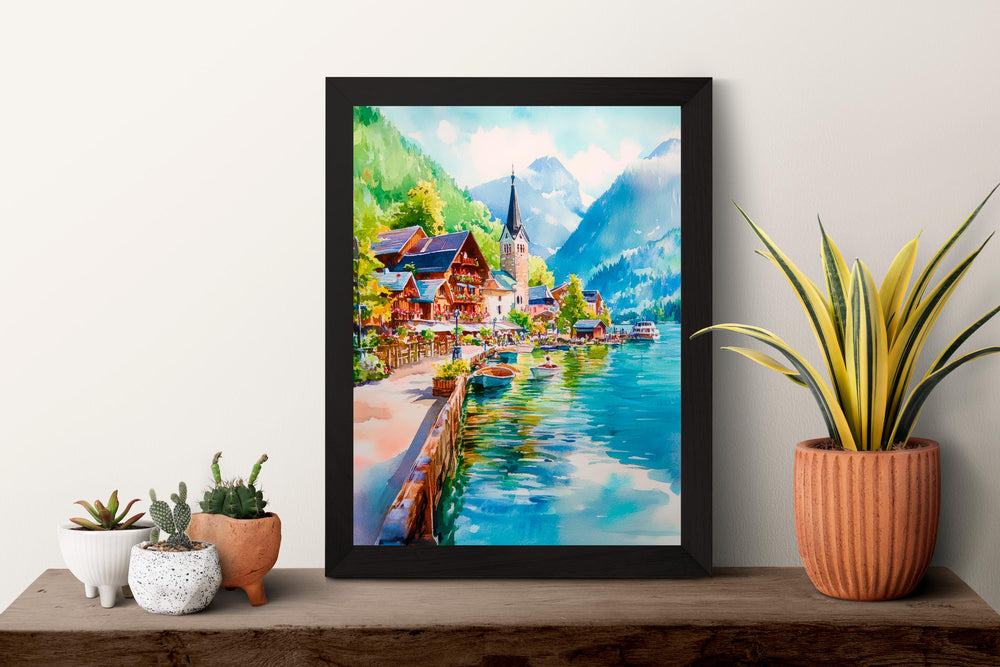 Hallstatt Watercolor Poster Wall Art Hallstatt Wall Hanging Home Décor Hallstatt Gift Art Lovers Austria Wall Art