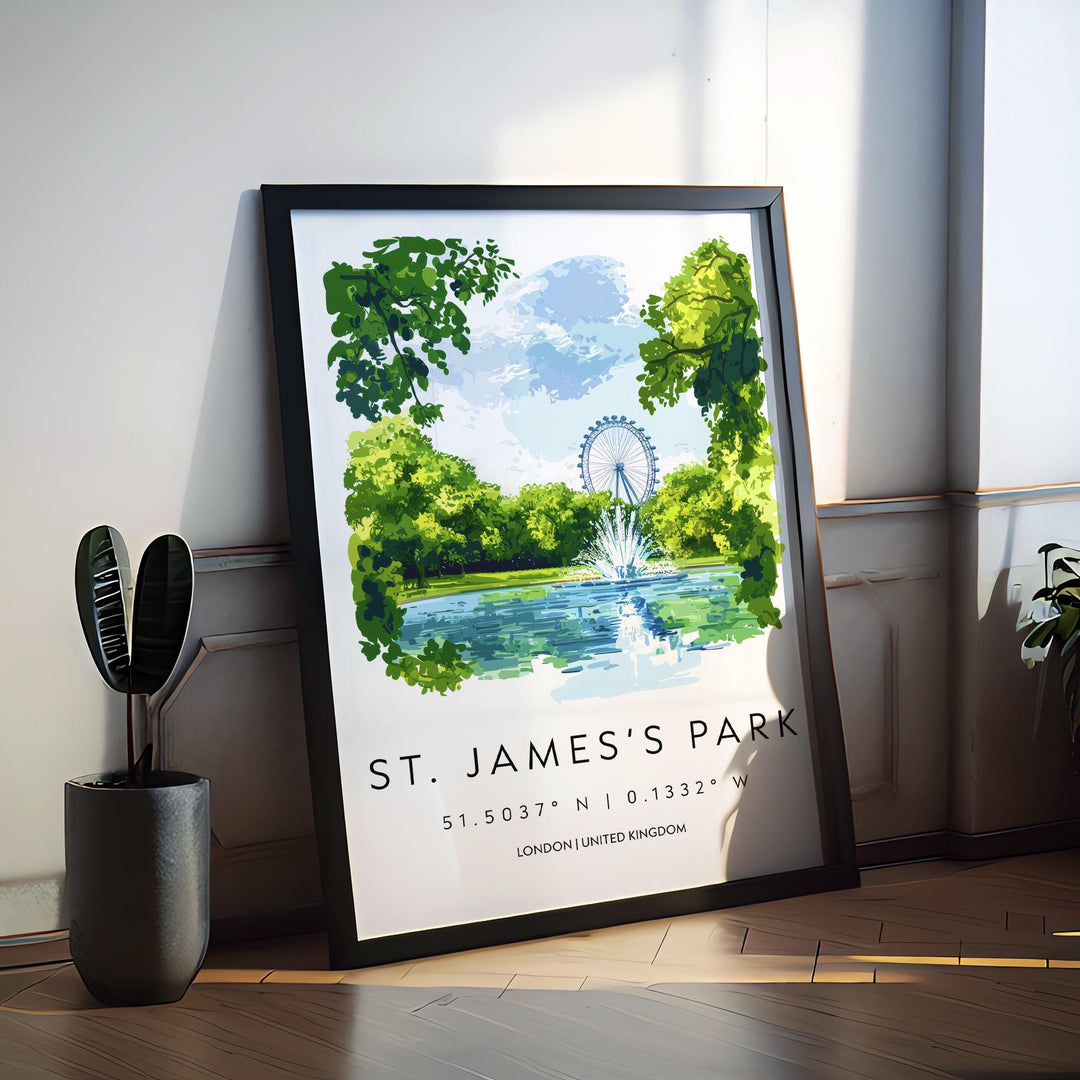 St James Park Watercolor Poster St James Park London Travel Print Wall Art St James Park Home Decor St James Park Gift Art Lovers UK Park
