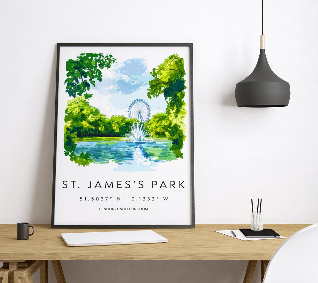 St James Park Watercolor Poster St James Park London Travel Print Wall Art St James Park Home Decor St James Park Gift Art Lovers UK Park