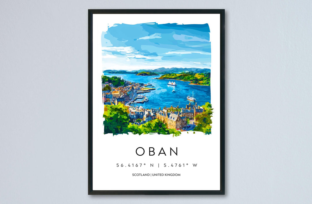 Oban Watercolor Poster Oban Scotland Travel Print Wall Art Oban Home Decor Oban Gift Art Lovers Scottish Coast
