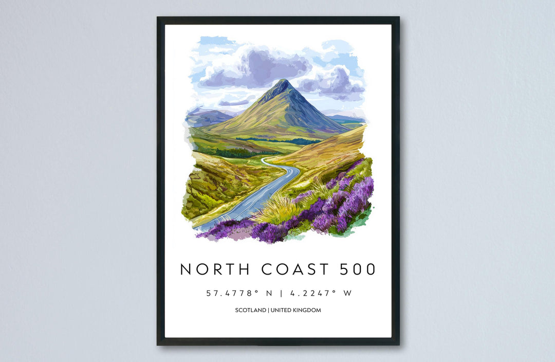 North Coast 500 Watercolor Poster North Coast 500 Scotland Travel Print Wall Art NC500 Home Decor NC500 Gift Art Lovers Scottish Highlands