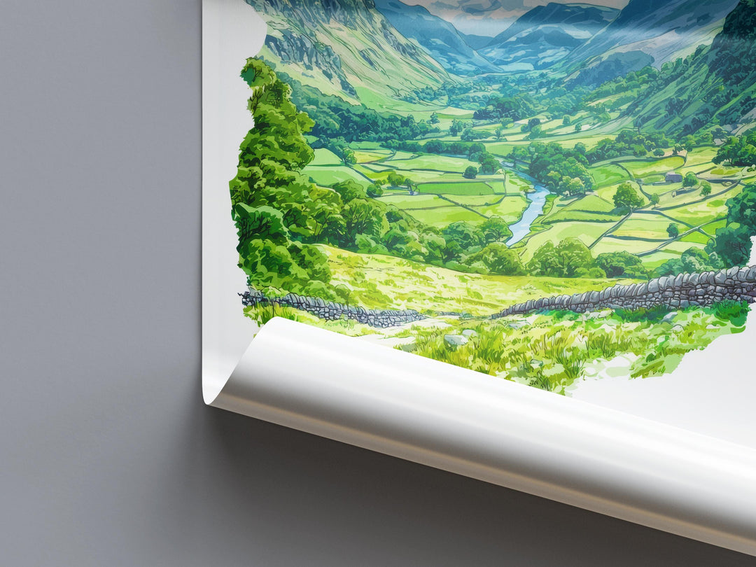 Langdale Watercolor Poster Langdale Lake District Travel Print Wall Art Langdale Home Decor Langdale Gift Art Lovers UK Valley