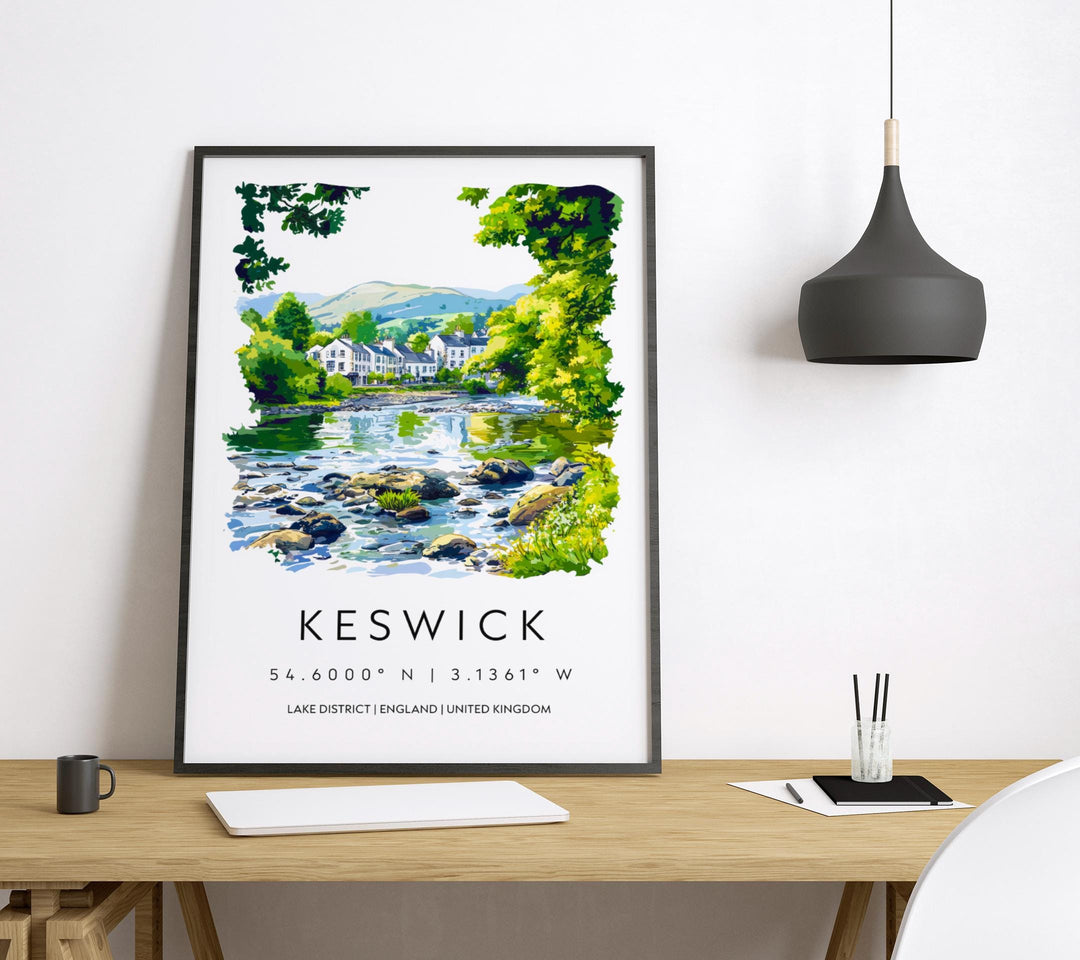 Keswick Watercolor Poster Keswick Lake District Travel Print Wall Art Keswick Home Decor Keswick Gift Art Lovers UK Town