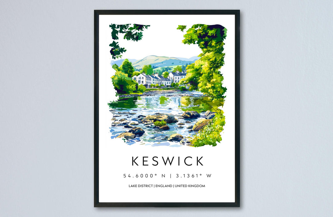 Keswick Watercolor Poster Keswick Lake District Travel Print Wall Art Keswick Home Decor Keswick Gift Art Lovers UK Town