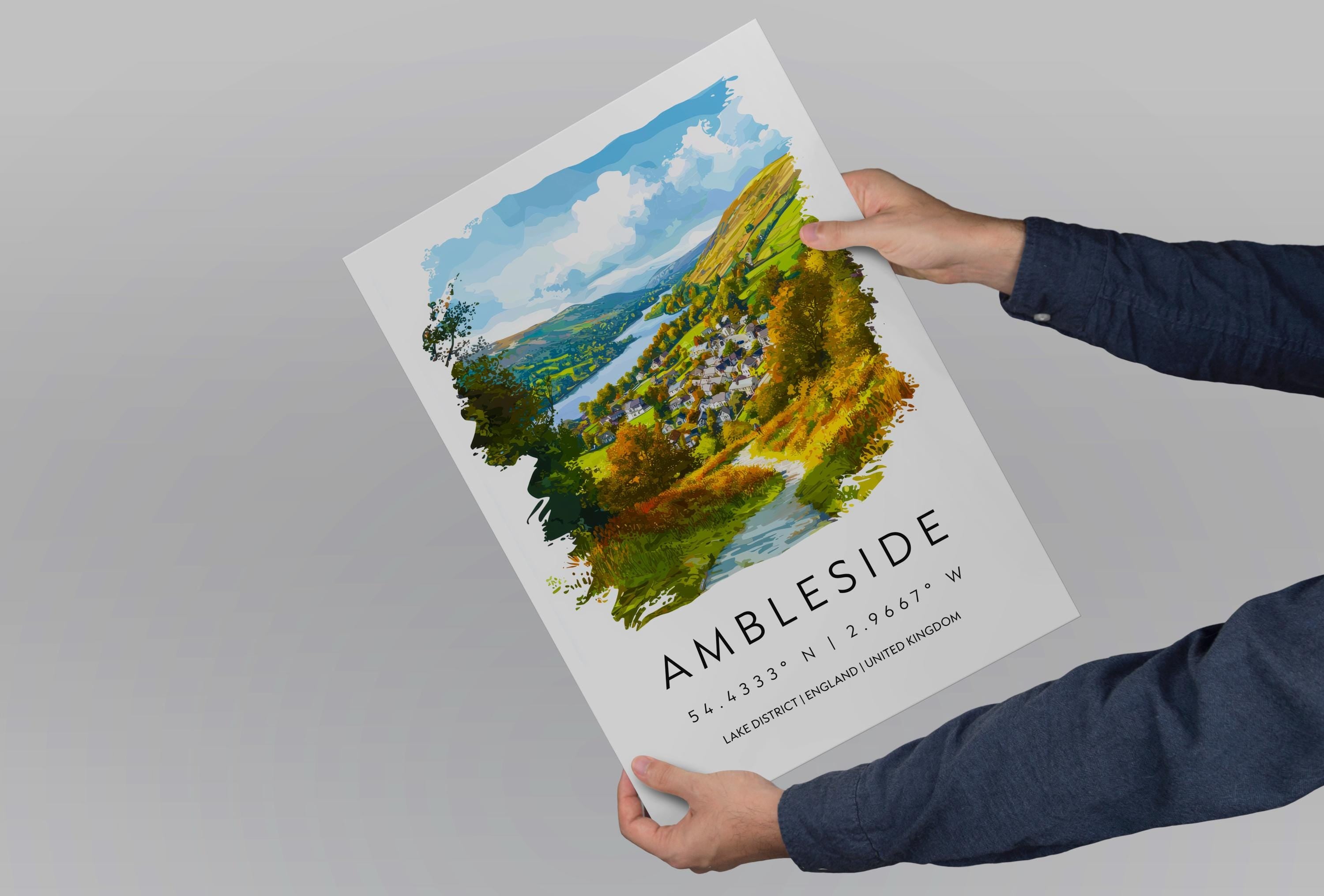 Ambleside Watercolor Poster Ambleside Lake District Travel Print Wall Art Ambleside Home Decor Ambleside Gift Art Lovers UK Village