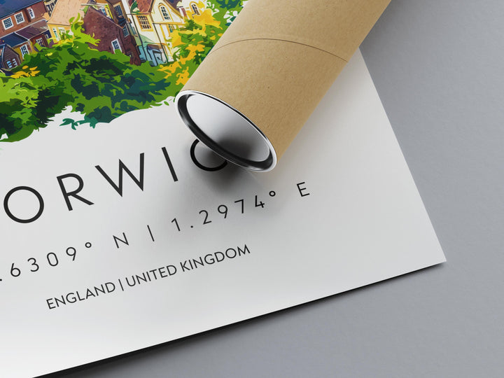 Norwich Watercolor Poster Norwich England Travel Print Wall Art Norwich Home Decor Norwich Gift Art Lovers UK Historic City