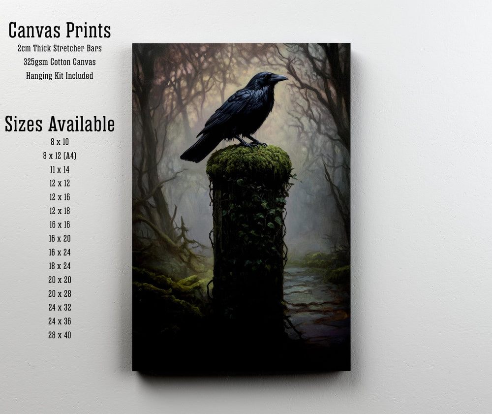 Raven Cottagecore Print | Vintage Mossy Gatepost Illustration
