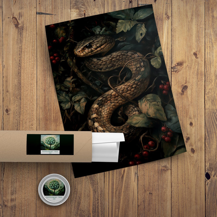 Snake in Bramble Print | Vintage Cottagecore Forest Art