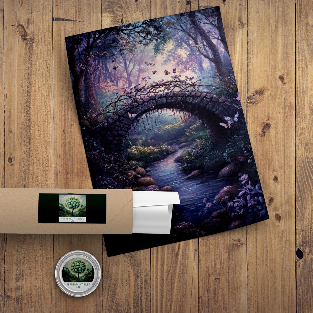 Butterfly Bridge Print, Vintage Forest Art, Cottagecore Wall Decor
