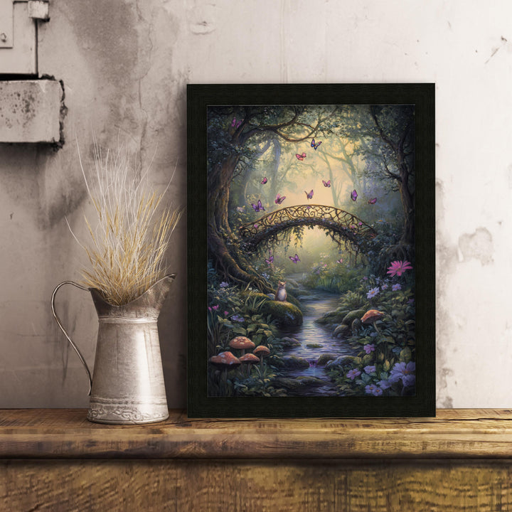 Butterfly Bridge Print: Vintage Cottagecore Forest Art