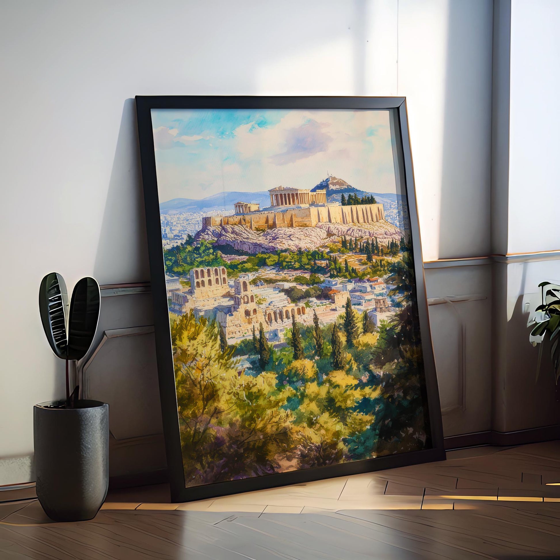 Athens Watercolor Poster Greece Travel Print Wall Art Home Decor Gift Greek Souvenir Iconic Cityscape Landmark Art