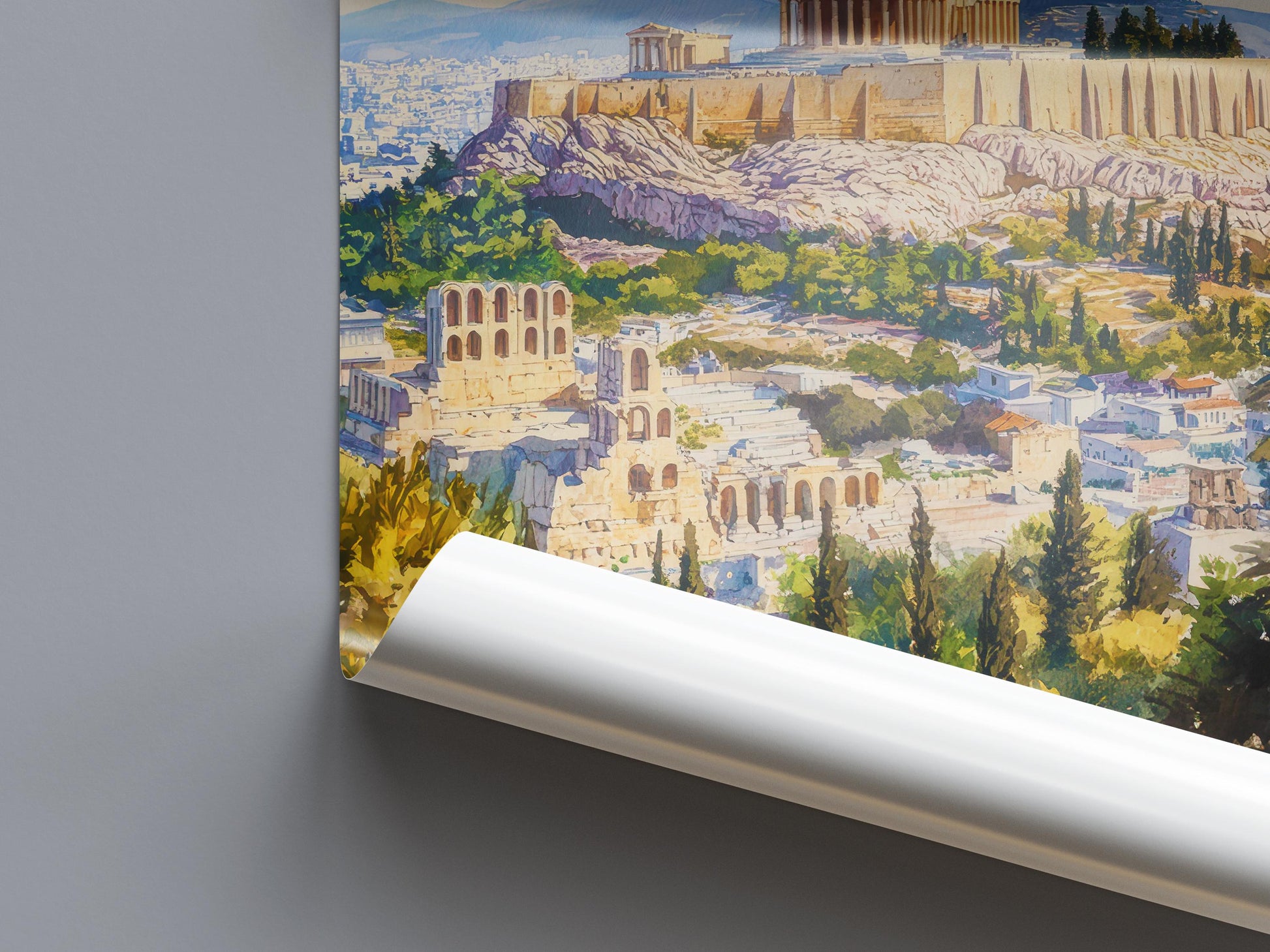 Athens Watercolor Poster Greece Travel Print Wall Art Home Decor Gift Greek Souvenir Iconic Cityscape Landmark Art