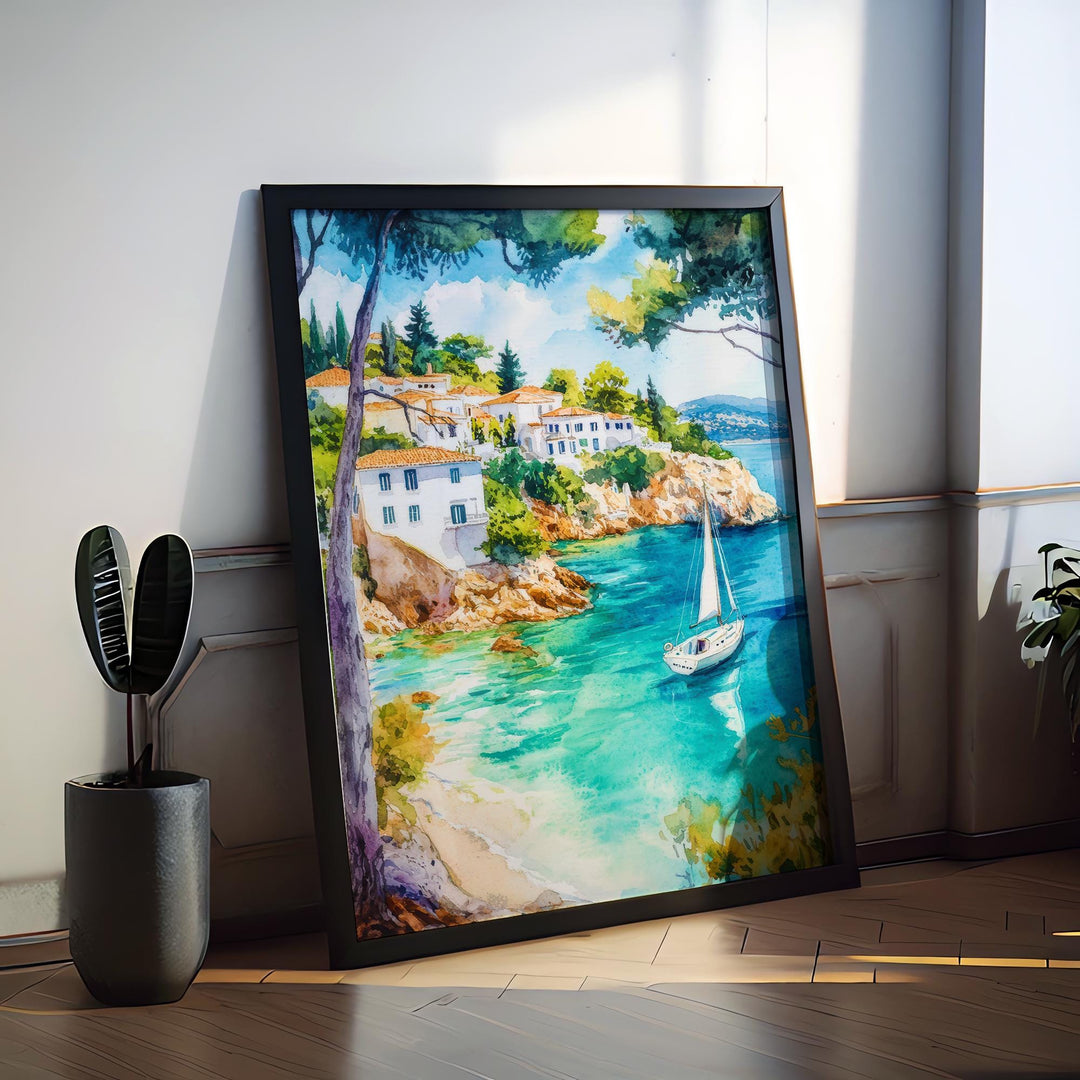 Skiathos Watercolor Poster Greece Travel Print Wall Art Home Decor Gift Greek Isle Souvenir Lalaria Beach Koukounaries Pine Forest Art